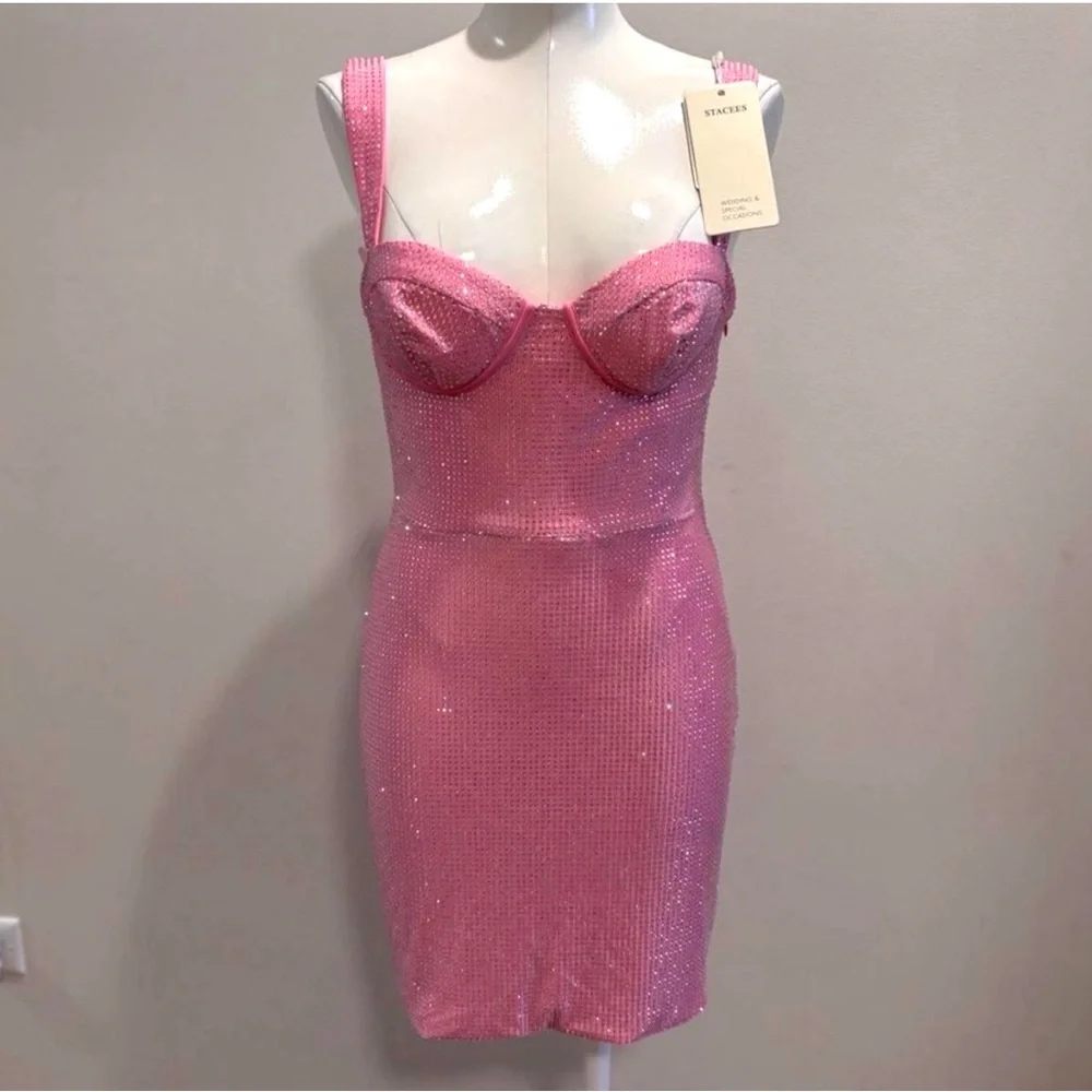 Stacees Sheath Pink V Neck Jersey Short/Mini Homecoming Dress with Beading
